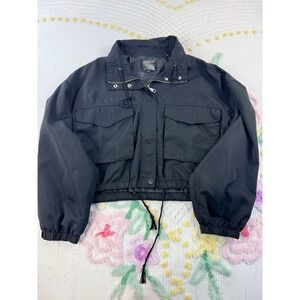 Mila & Tiff Black Cropped Utility Windbreaker Jacket XL NYJK652 Cargo Pockets